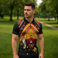 Papua New Guinea Independence Day Zipper Polo Shirt Tribal Mask LT05 - Polynesian Pride