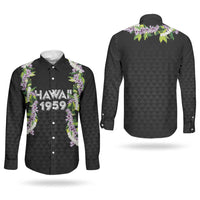 Hawaii Statehood Day Couples Matching Mermaid Dress and Long Sleeve Button Shirt Kakau Pattern With Maile Pikake Honohono Lei