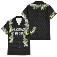 Hawaii Statehood Day Family Matching Off Shoulder Maxi Dress and Hawaiian Shirt Kakau Pattern With Maile Pikake Honohono Lei LT05 Dad's Shirt - Short Sleeve Black - Polynesian Pride