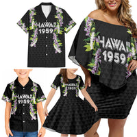 Hawaii Statehood Day Family Matching Off Shoulder Short Dress and Hawaiian Shirt Kakau Pattern With Maile Pikake Honohono Lei LT05 - Polynesian Pride