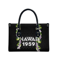 Hawaii Statehood Day Leather Bag Kakau Pattern With Maile Pikake Honohono Lei