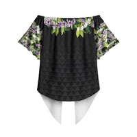 Hawaii Statehood Day Off Shoulder Wrap Waist Top Kakau Pattern With Maile Pikake Honohono Lei LT05 - Polynesian Pride