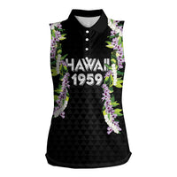 Hawaii Statehood Day Women Sleeveless Polo Shirt Kakau Pattern With Maile Pikake Honohono Lei