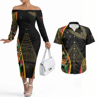 Papua New Guinea Hapi De Bilong Indipendens Couples Matching Off The Shoulder Long Sleeve Dress and Hawaiian Shirt Special Style LT05 Black - Polynesian Pride