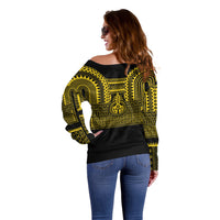 Philippines Filipinos Off Shoulder Sweater Igorot Tribal Pattern Black