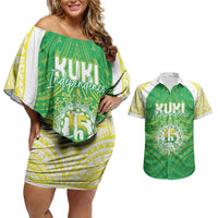 Kuki Independence 2026 Couples Matching Off Shoulder Short Dress and Hawaiian Shirt Cook Islands 15 Finest Green Version