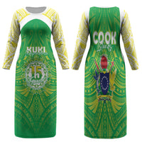 Kuki Independence 2026 Family Matching Long Sleeve Bodycon Dress and Hawaiian Shirt Cook Islands 15 Finest Green Version LT05 Mom's Dress Green - Polynesian Pride