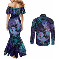 Hawaii Makahiki Turtle Couples Matching Mermaid Dress and Long Sleeve Button Shirt Spiral Polynesian Tattoo LT05 - Polynesian Pride