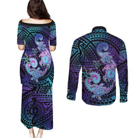 Hawaii Makahiki Turtle Couples Matching Puletasi and Long Sleeve Button Shirt Spiral Polynesian Tattoo LT05 - Polynesian Pride