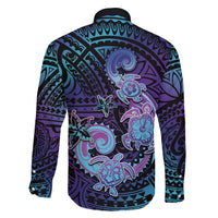 Hawaii Makahiki Turtle Family Matching Off Shoulder Maxi Dress and Hawaiian Shirt Spiral Polynesian Tattoo