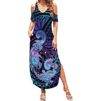Hawaii Makahiki Turtle Summer Maxi Dress Spiral Polynesian Tattoo LT05 Women Purple - Polynesian Pride