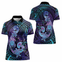 Hawaii Makahiki Turtle Women Polo Shirt Spiral Polynesian Tattoo