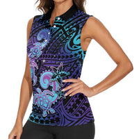 Hawaii Makahiki Turtle Women Sleeveless Polo Shirt Spiral Polynesian Tattoo LT05 - Polynesian Pride