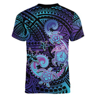 Hawaii Makahiki Turtle Women V-Neck T-Shirt Spiral Polynesian Tattoo LT05 - Polynesian Pride