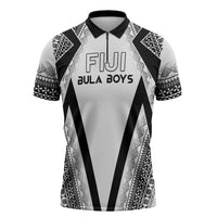 Custom Bula Fiji Football Zipper Polo Shirt Go Champions LT05 White - Polynesian Pride