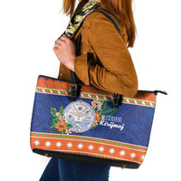 Marshall Islands Christmas Leather Tote Bag Marshallese Seal Meddi Kirijmoj LT05 Orange - Polynesian Pride