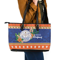 Marshall Islands Christmas Leather Tote Bag Marshallese Seal Meddi Kirijmoj LT05 - Polynesian Pride