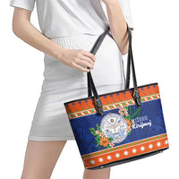 Marshall Islands Christmas Leather Tote Bag Marshallese Seal Meddi Kirijmoj LT05 - Polynesian Pride