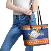 Marshall Islands Christmas Leather Tote Bag Marshallese Seal Meddi Kirijmoj LT05 - Polynesian Pride