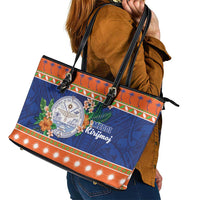 Marshall Islands Christmas Leather Tote Bag Marshallese Seal Meddi Kirijmoj LT05 - Polynesian Pride