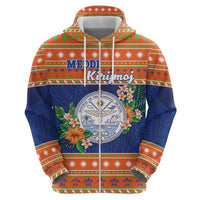 Marshall Islands Christmas Zip Hoodie Marshallese Seal Meddi Kirijmoj