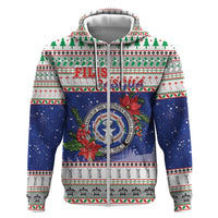 Northern Mariana Islands Christmas Hoodie Poinsettia Filis Pasgua LT05 Zip Hoodie Blue - Polynesian Pride
