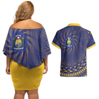 Nauru Angam Day Couples Matching Off Shoulder Short Dress and Hawaiian Shirt Polynesian Tribal Pattern Unique Style - Polynesian Pride