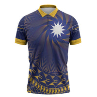 Nauru Angam Day Zipper Polo Shirt Polynesian Tribal Pattern Unique Style LT05 Blue - Polynesian Pride