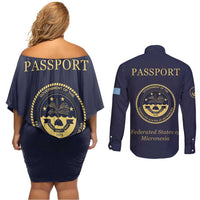 Personalised Federated States Of Micronesia Couples Matching Off Shoulder Short Dress and Long Sleeve Button Shirt FSM Passport - Polynesian Pride