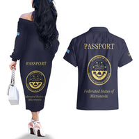 Personalised Federated States Of Micronesia Couples Matching Off The Shoulder Long Sleeve Dress and Hawaiian Shirt FSM Passport - Polynesian Pride