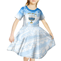 Polynesia Hanukkah Festival Kid Short Sleeve Dress With Menorah Polynesian Style LT05 - Polynesian Pride