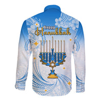 Polynesia Hanukkah Festival Long Sleeve Button Shirt With Menorah Polynesian Style LT05 - Polynesian Pride