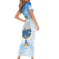 Polynesia Hanukkah Festival Short Sleeve Bodycon Dress With Menorah Polynesian Style LT05 - Polynesian Pride