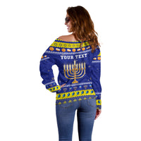 Personalised Polynesia Christmukkah Off Shoulder Sweater Menorah With Polynesian Tribal Pattern LT05 - Polynesian Pride