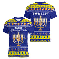 Personalised Polynesia Christmukkah Women V Neck T Shirt Menorah With Polynesian Tribal Pattern LT05 - Polynesian Pride