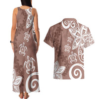 Polynesia Couples Matching Tank Maxi Dress and Hawaiian Shirt Brown Tribal Turtle Floral Pattern LT05 - Polynesian Pride