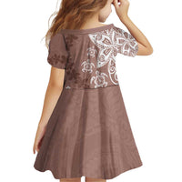 Polynesia Family Matching Off Shoulder Short Dress and Hawaiian Shirt Brown Tribal Turtle Floral Pattern