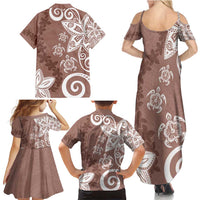 Polynesia Family Matching Summer Maxi Dress and Hawaiian Shirt Brown Tribal Turtle Floral Pattern