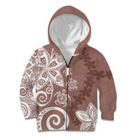 Polynesia Kid Hoodie Brown Tribal Turtle Floral Pattern