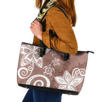 Polynesia Leather Tote Bag Brown Tribal Turtle Floral Pattern LT05 Brown - Polynesian Pride