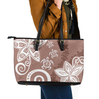Polynesia Leather Tote Bag Brown Tribal Turtle Floral Pattern LT05 - Polynesian Pride