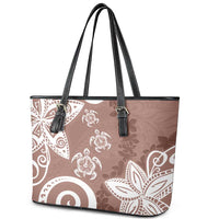 Polynesia Leather Tote Bag Brown Tribal Turtle Floral Pattern LT05 - Polynesian Pride