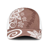 Polynesia Mesh Trucker Cap Brown Tribal Turtle Floral Pattern LT05 One Size White Brown - Polynesian Pride