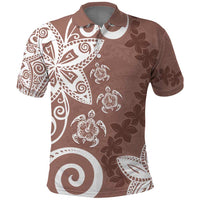 Polynesia Polo Shirt Brown Tribal Turtle Floral Pattern