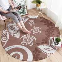 Polynesia Round Carpet Brown Tribal Turtle Floral Pattern