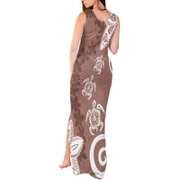 Polynesia Tank Maxi Dress Brown Tribal Turtle Floral Pattern LT05 - Polynesian Pride