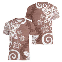 Polynesia Women V-Neck T-Shirt Brown Tribal Turtle Floral Pattern LT05 - Polynesian Pride