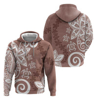 Polynesia Zip Hoodie Brown Tribal Turtle Floral Pattern