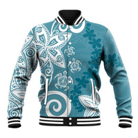 Polynesia Baseball Jacket Hippie Blue Tribal Turtle Floral Pattern LT05 Unisex Blue - Polynesian Pride