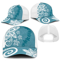 Polynesia Baseball Net Cap Hippie Blue Tribal Turtle Floral Pattern LT05 - Polynesian Pride